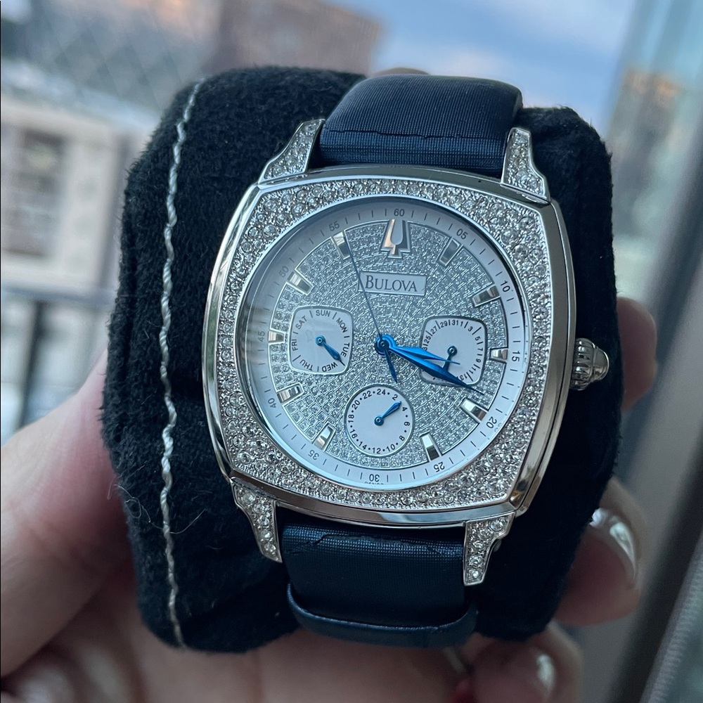 Bulova Silver Watch with Midnight Blue Strap
